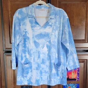 ISAAC MIZRAHI LIVE BLUE & WHITE TIE-DYE TUNIC W/POCKETS